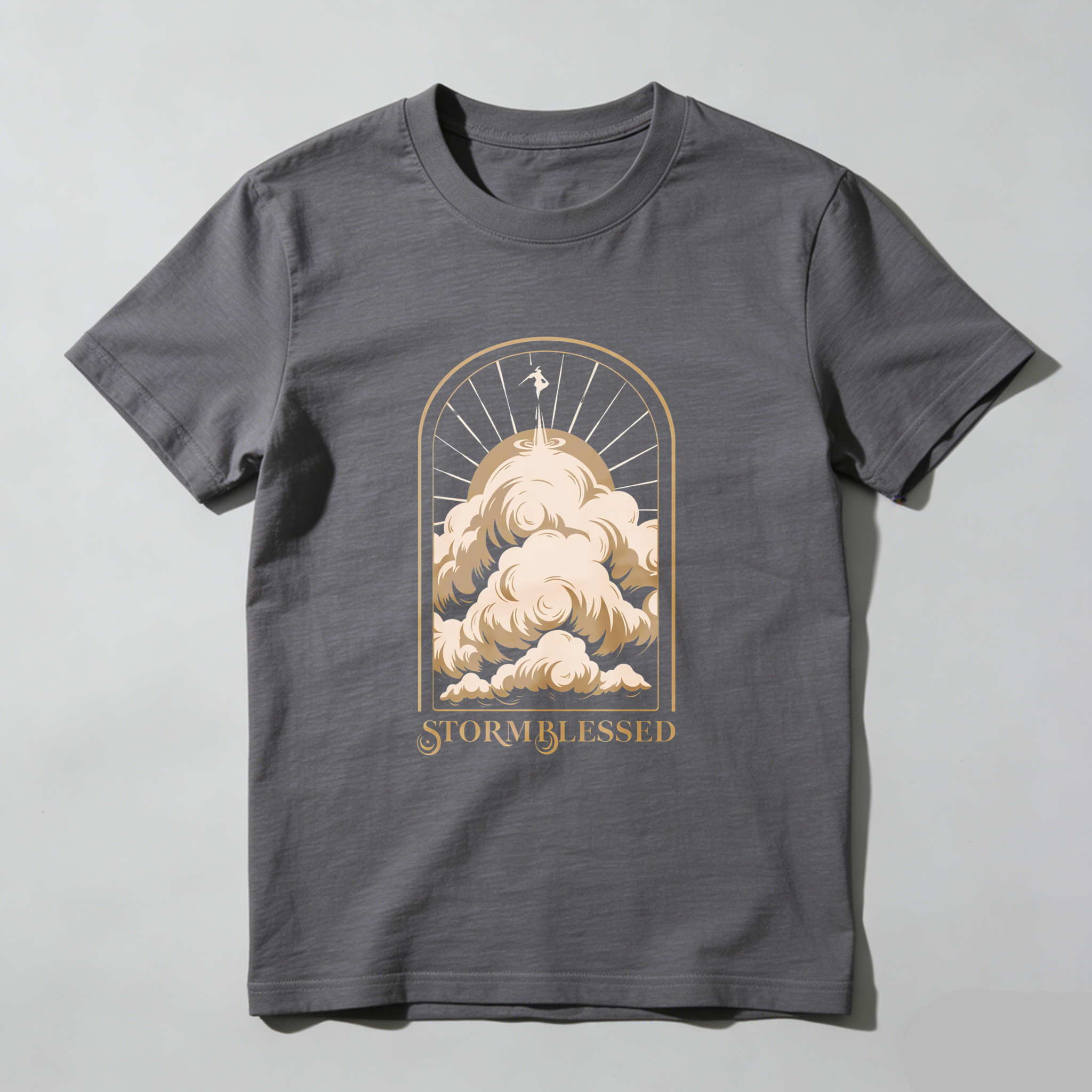Wardrobecart Storm Blessed Clouds With Angel And Sun Rays Tshirt