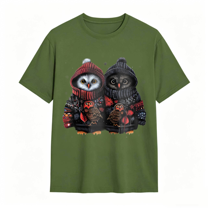 Owl Couple Wearing Winter Hats And Sweaters Unisex Classic T-shirt