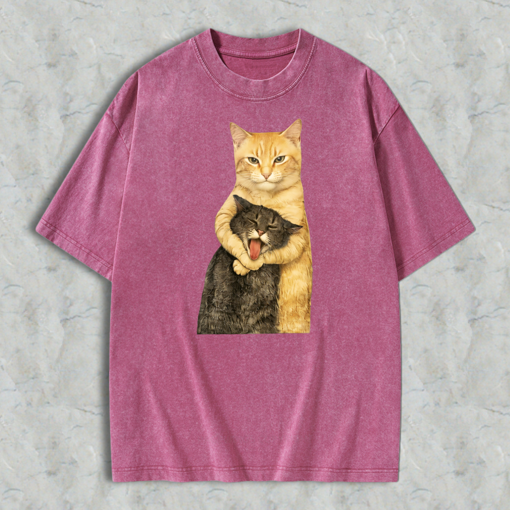 230g Washable Cat Quarrel Moment Print T-Shirt