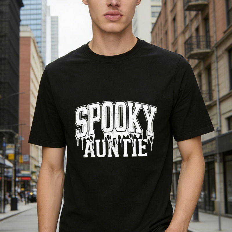Spooky Auntie Dripping Text Halloween Horror Funny Graphic T-shirt