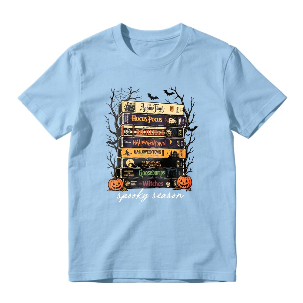 Spooky Season Halloween Movie Books Stack Graphic T-shirt