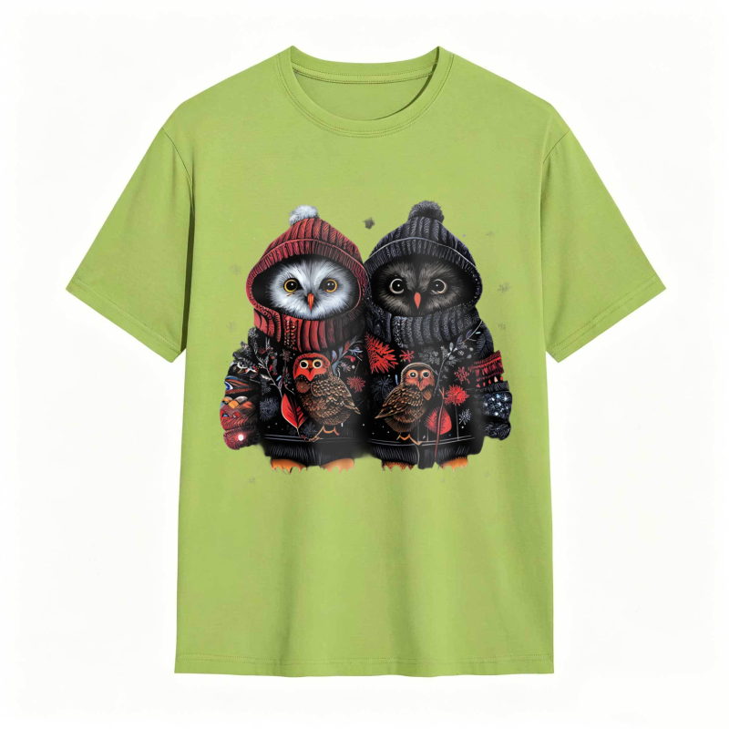 Owl Couple Wearing Winter Hats And Sweaters Unisex Classic T-shirt