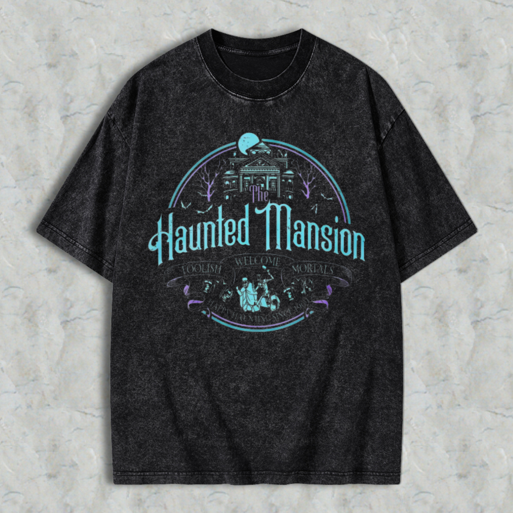 Haunted Mansion Gothic Horror House Graphic Washed T-shirt