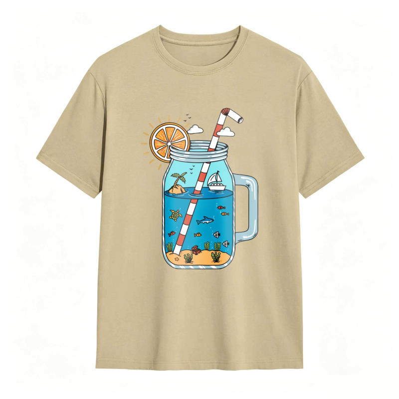 Mason Jar With Beach Scene And Lemonade Design Unisex Classic T-shirt