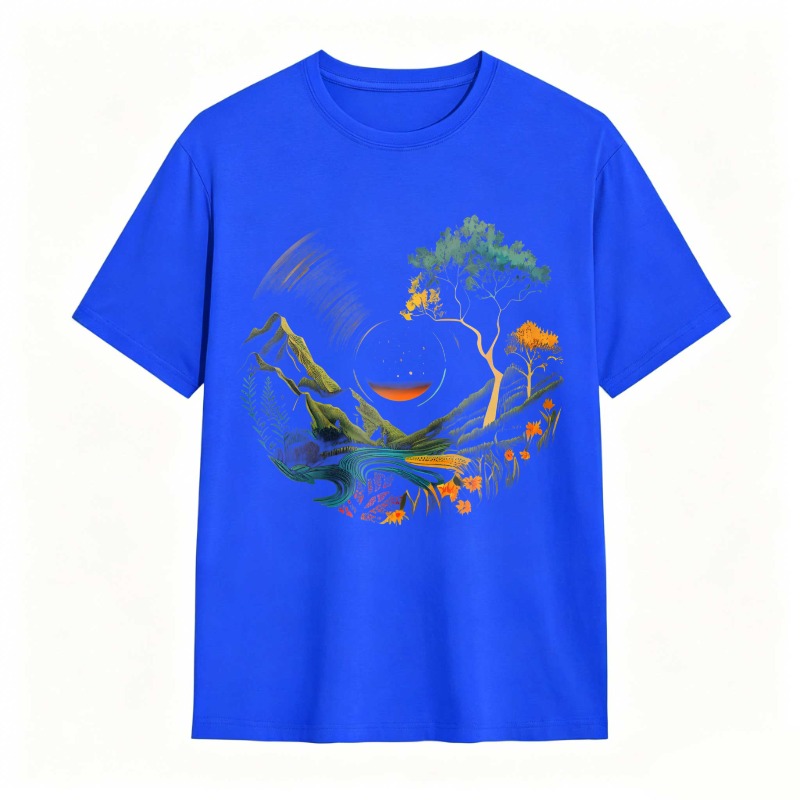 Nature Landscape With Mountain River Tree And Sun Unisex Classic T-shirt