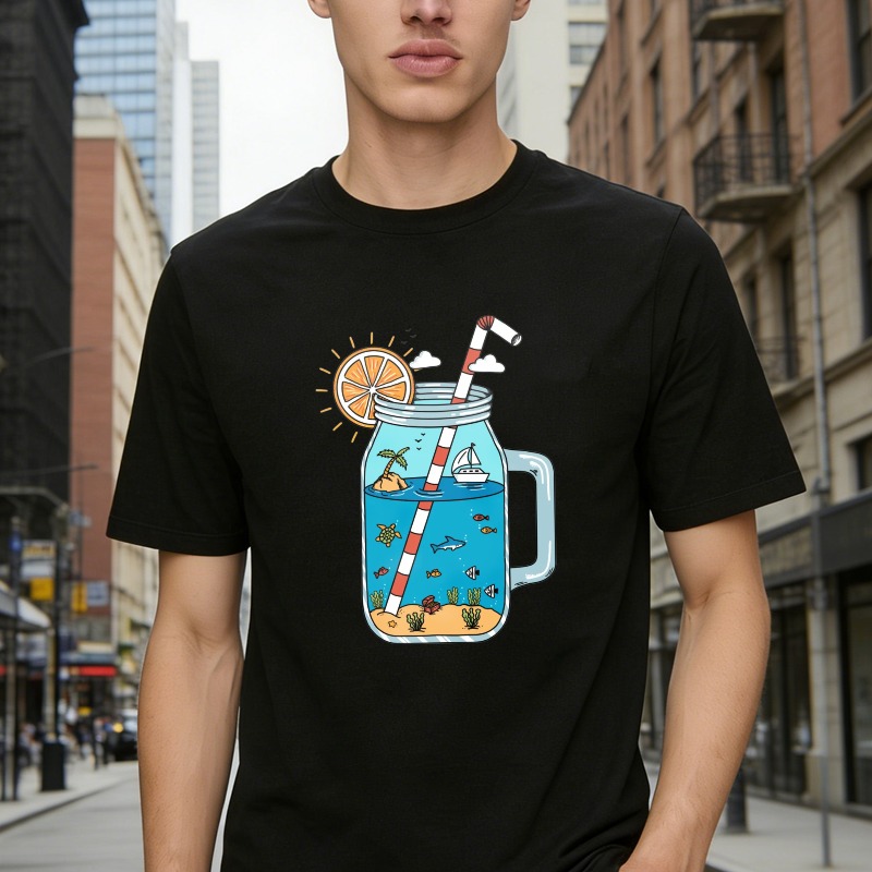 Mason Jar With Beach Scene And Lemonade Design Unisex Classic T-shirt