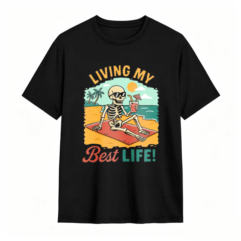 Skeleton On Beach With Cocktail Living My Best Life Unisex Classic T-shirt