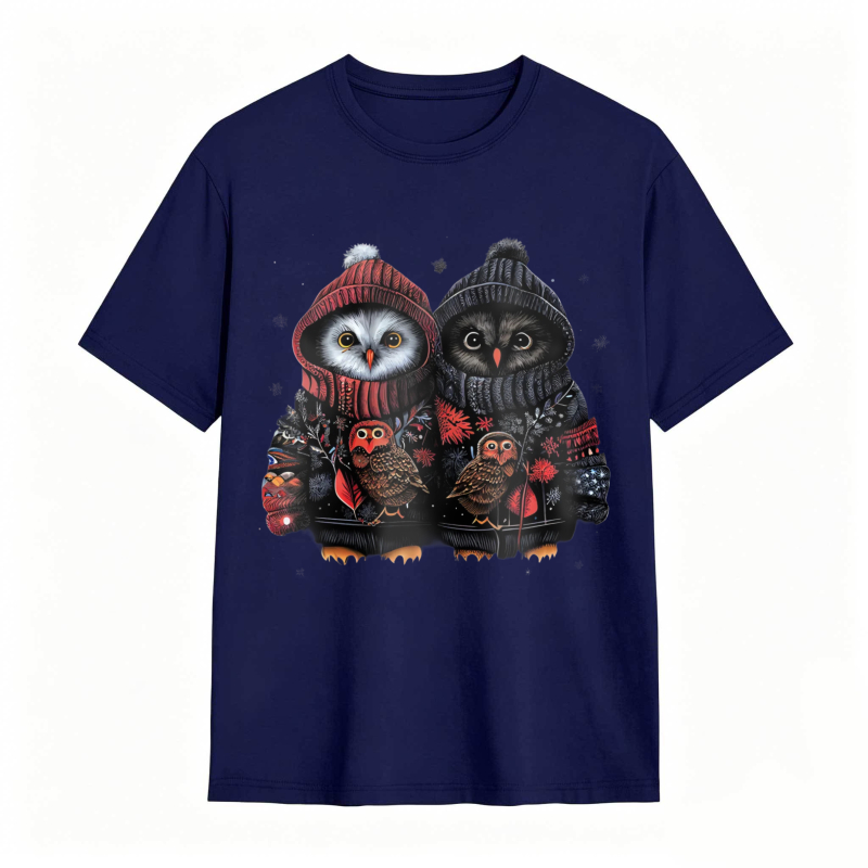 Owl Couple Wearing Winter Hats And Sweaters Unisex Classic T-shirt