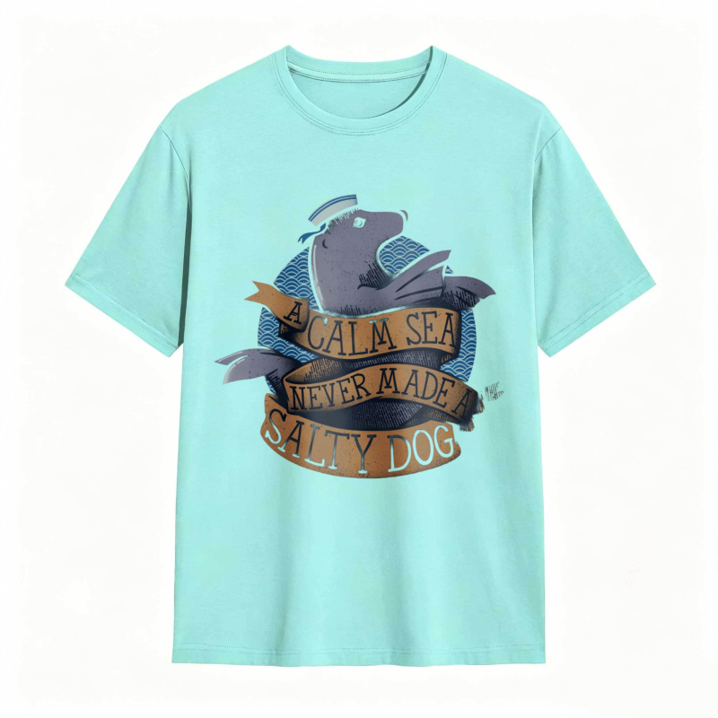 Whale And Sea Theme With A Calm Sea Never Made Salty Dog Text Unisex Classic T-shirt