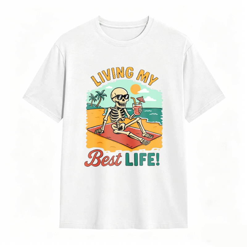 Skeleton On Beach With Cocktail Living My Best Life Unisex Classic T-shirt