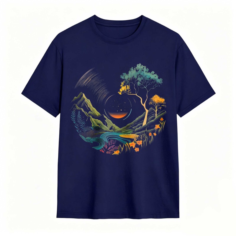 Nature Landscape With Mountain River Tree And Sun Unisex Classic T-shirt