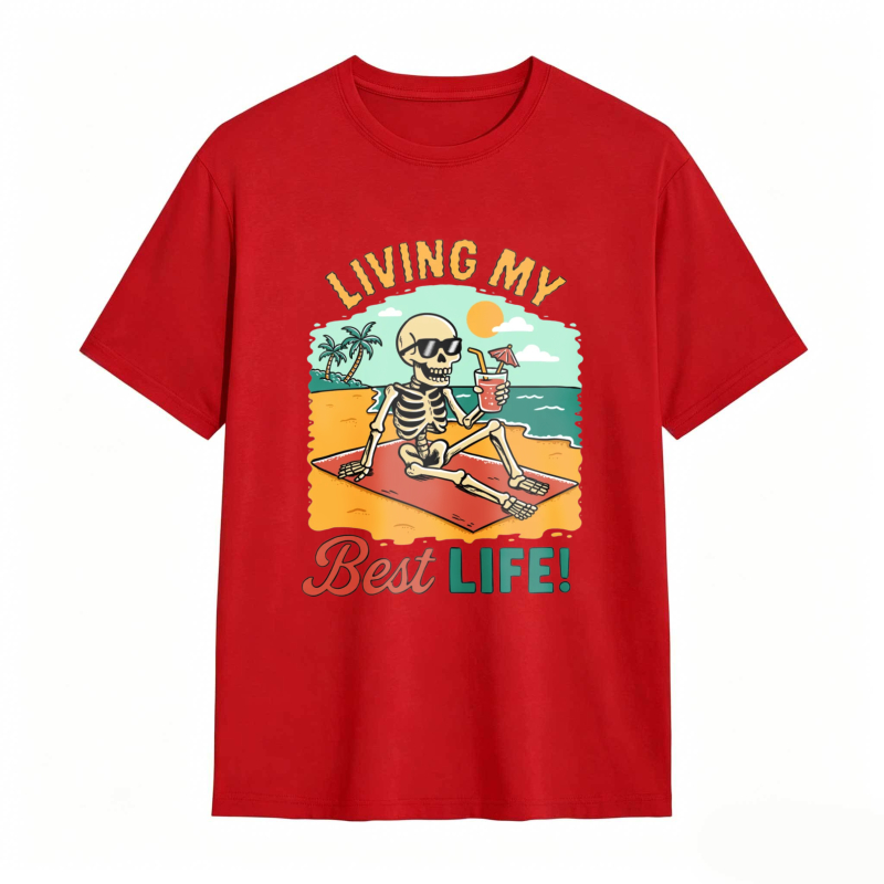 Skeleton On Beach With Cocktail Living My Best Life Unisex Classic T-shirt