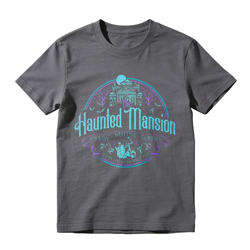 Vintage Spooky Ghost House Graphic Unisex Classic T-shirt Retro Halloween Moon Bat Short Sleeve Tee