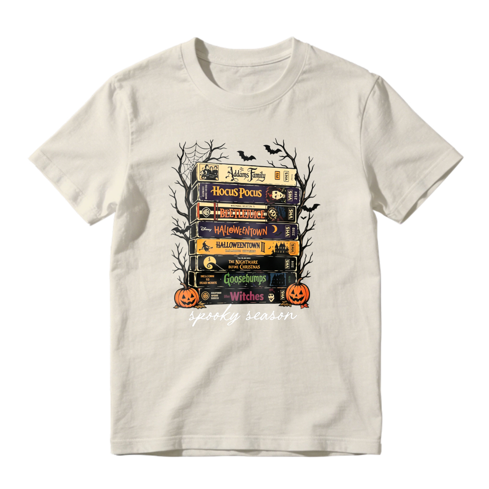 Spooky Season Halloween Movie Books Stack Graphic T-shirt