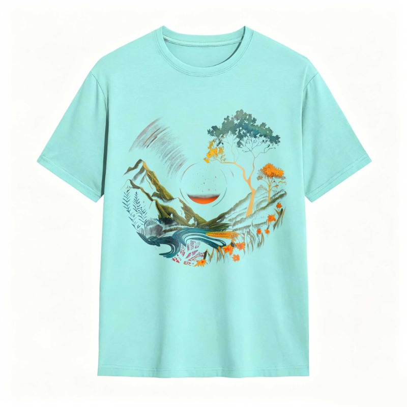 Nature Landscape With Mountain River Tree And Sun Unisex Classic T-shirt