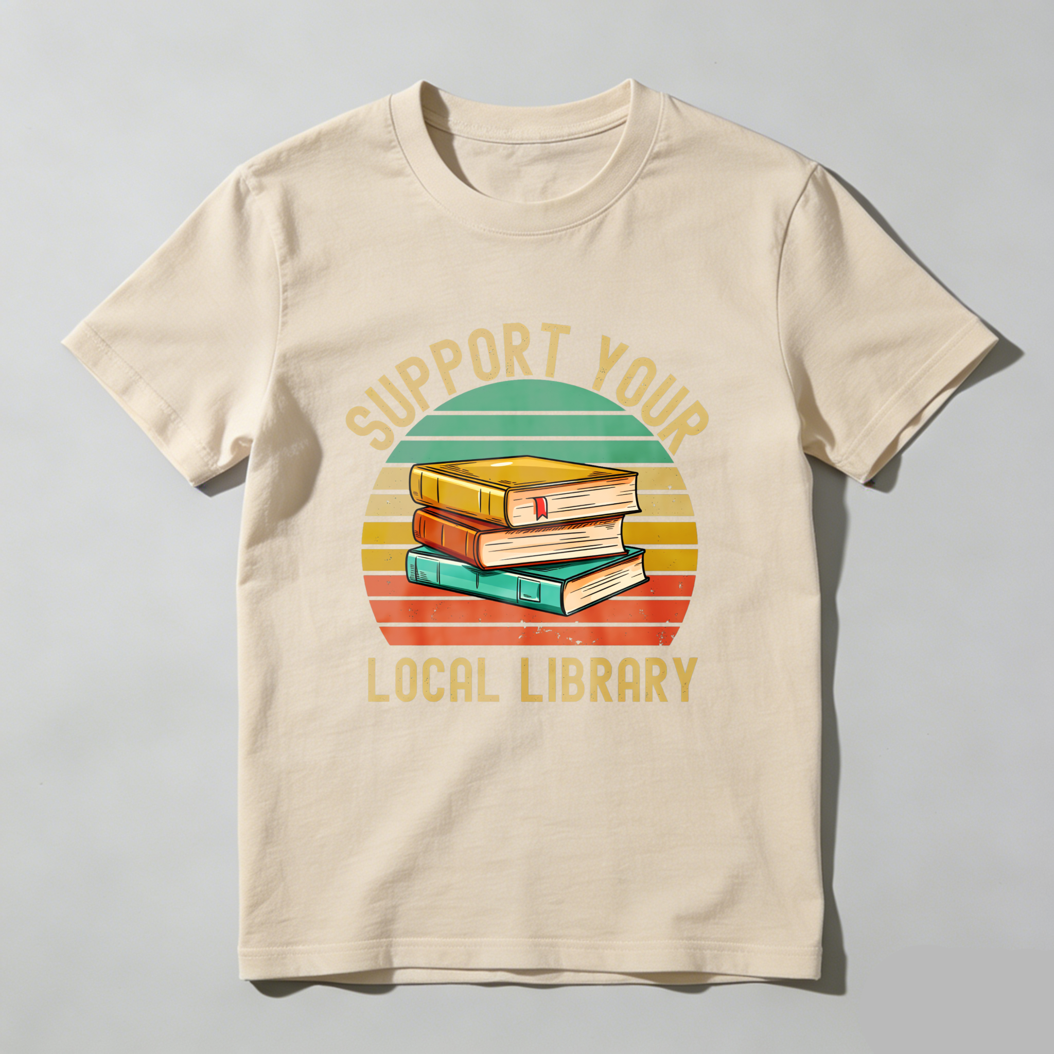 Wardrobecart Support Your Local Library Books Stack Sunset Tshirt