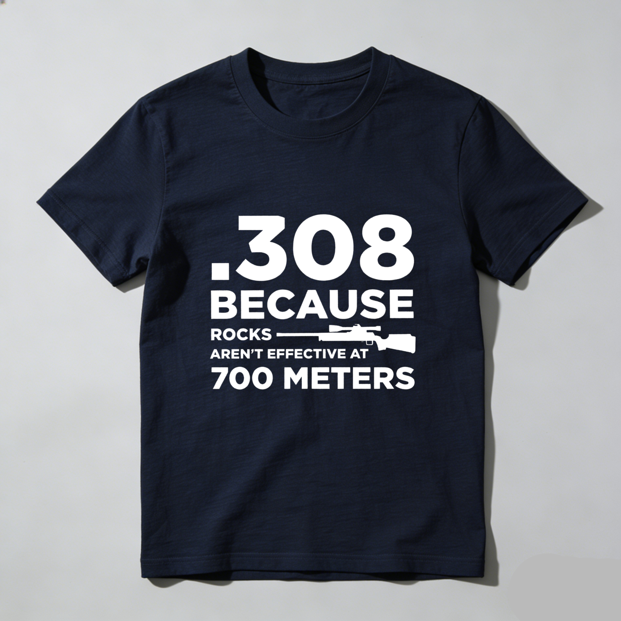 Teecurent .308 Because Rocks Aren't Effective At 700 Meters Pure Cotton Short Sleeve T Shirt-TeeCurent