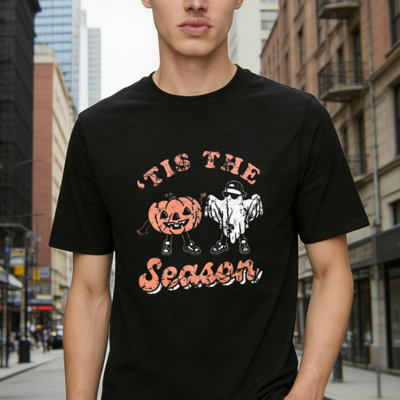 Tis The Season Halloween Pumpkin And Ghost Graphic T-shirt