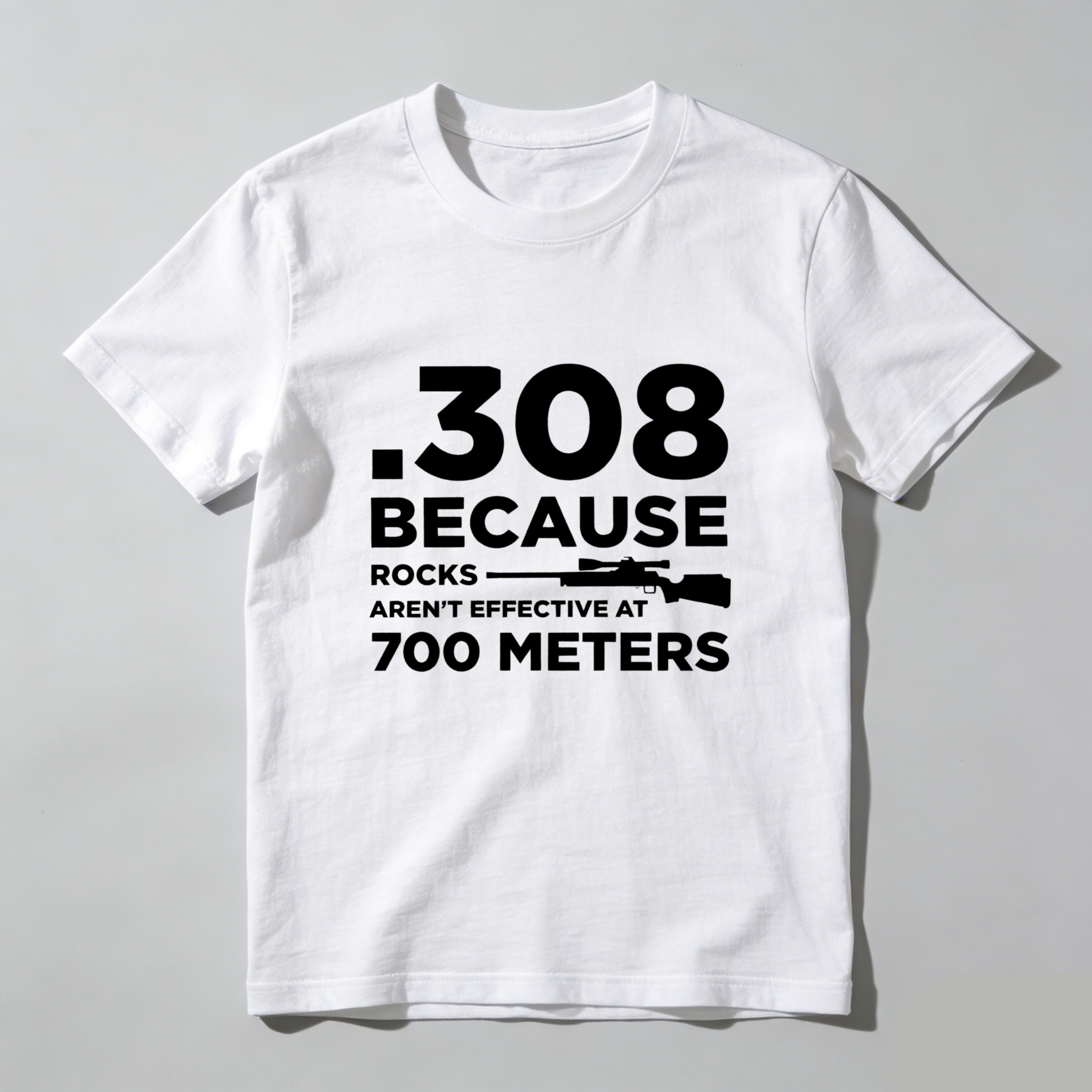 Teecurent .308 Because Rocks Aren't Effective At 700 Meters Pure Cotton Short Sleeve T Shirt-TeeCurent