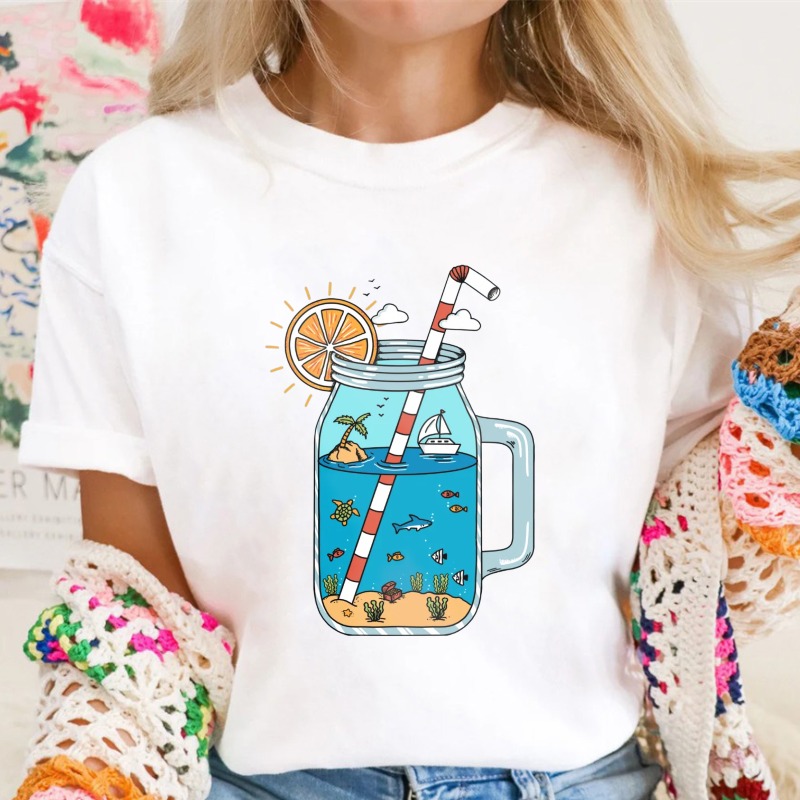 Mason Jar With Beach Scene And Lemonade Design Unisex Classic T-shirt