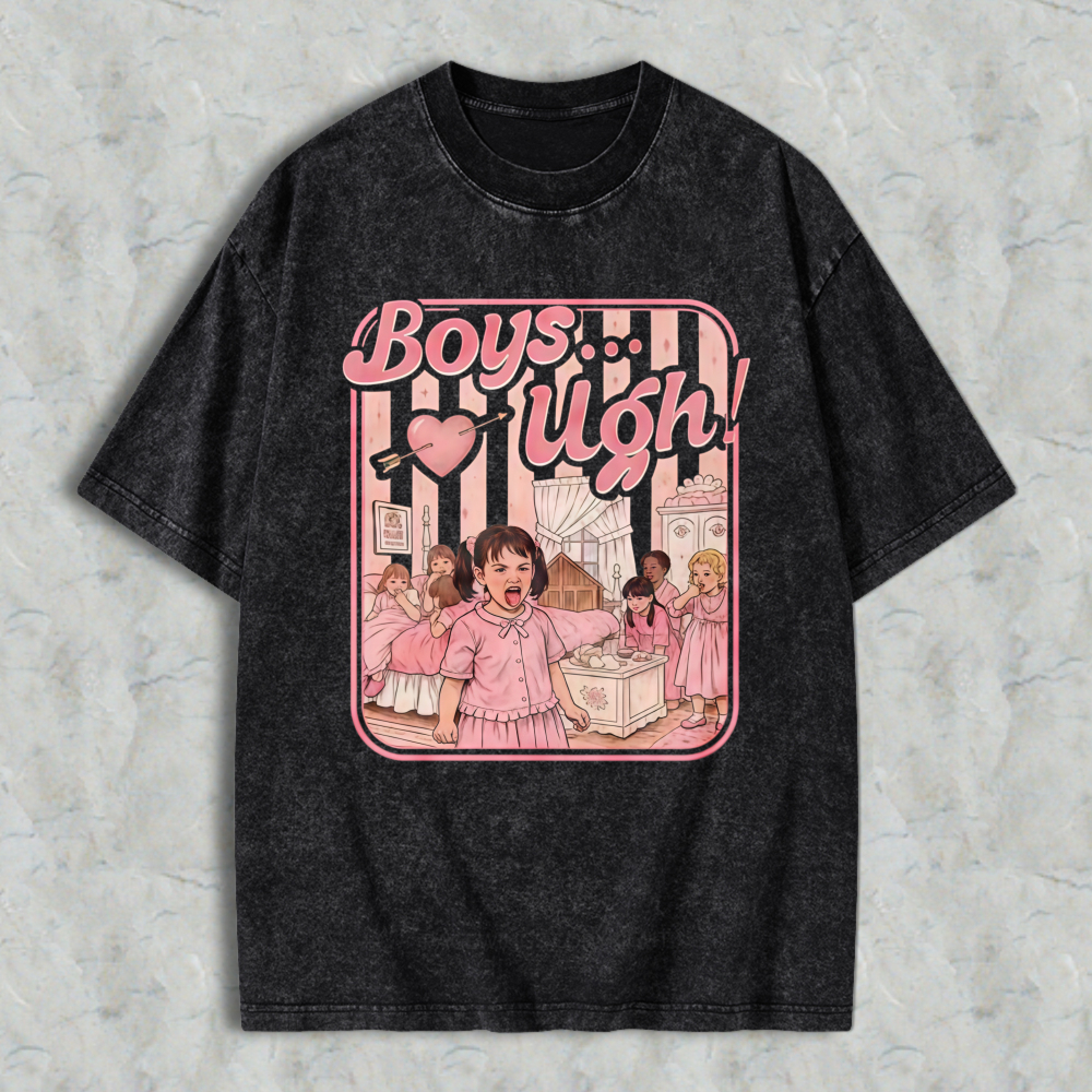 Boys Ugh Pink Vintage Girls Scene Unisex Washed T-shirt