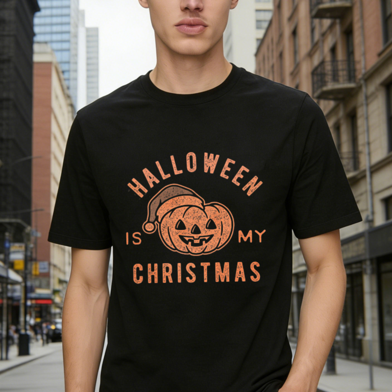 Halloween Is My Christmas Pumpkin With Santa Hat Graphic T-shirt