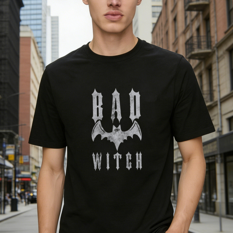 Bad Witch Bat Graphic Vintage Gothic Style T-shirt