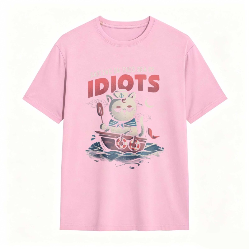 Cat Sailing In A Boat With Text Sailing In This Sea Of Idiots Unisex Classic T-shirt