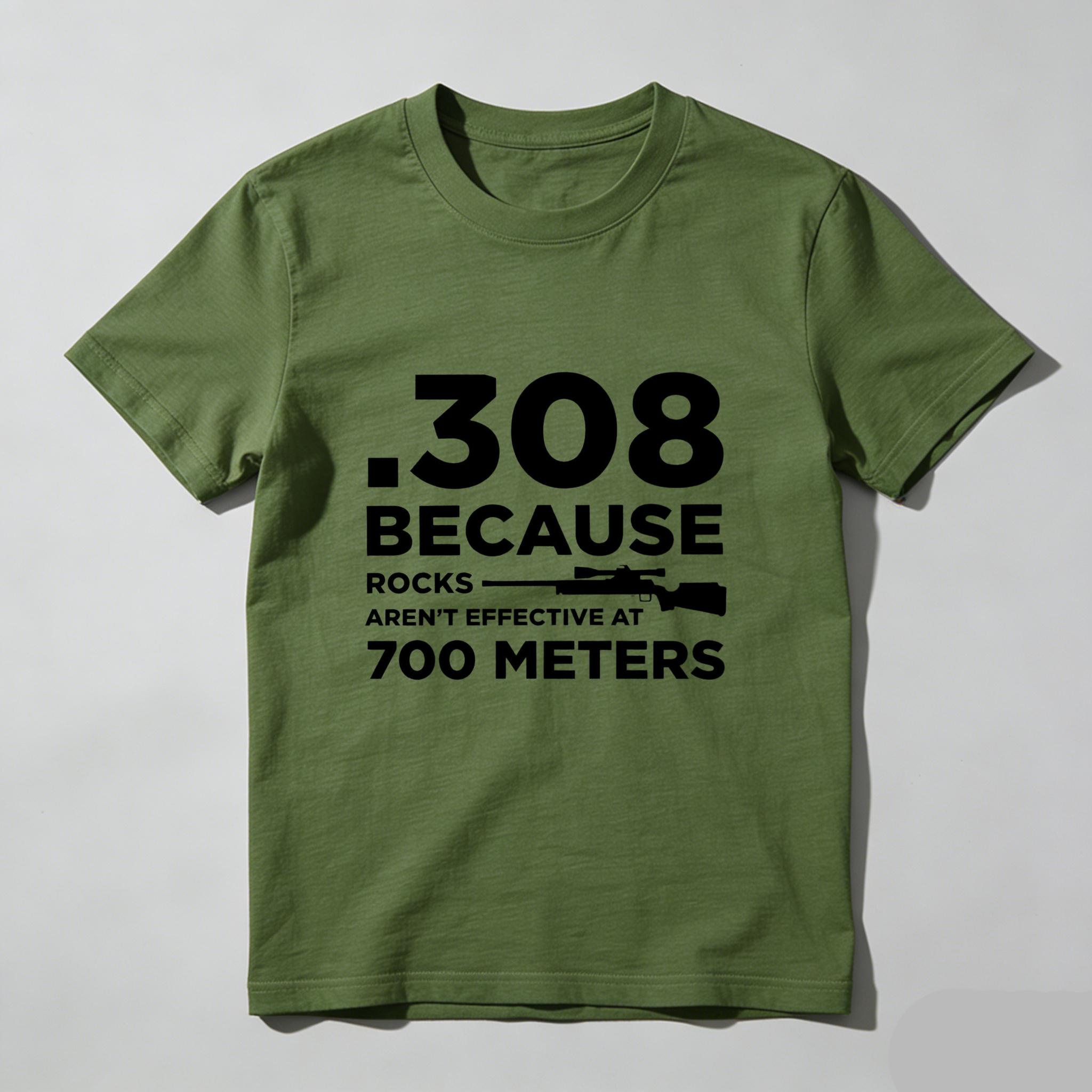 Teecurent .308 Because Rocks Aren't Effective At 700 Meters Pure Cotton Short Sleeve T Shirt-TeeCurent