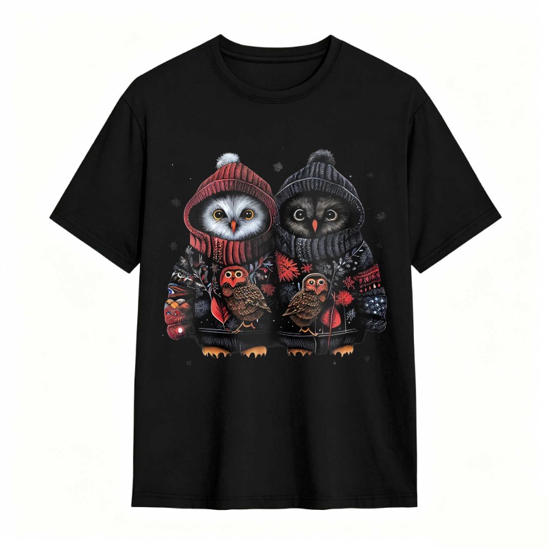 Owl Couple Wearing Winter Hats And Sweaters Unisex Classic T-shirt