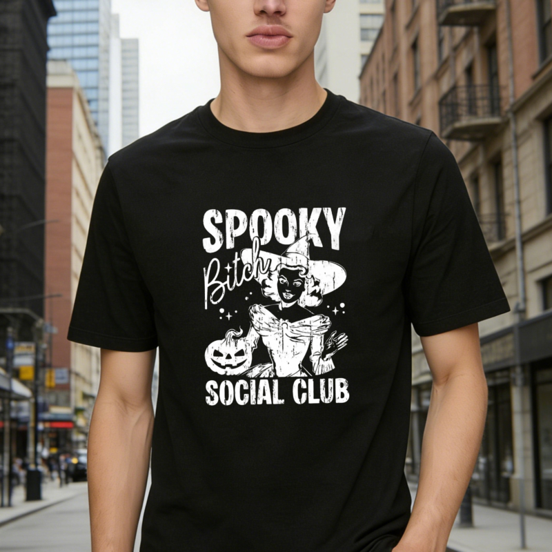 Spooky Bitch Social Club Halloween Witch Pumpkin Graphic T-shirt