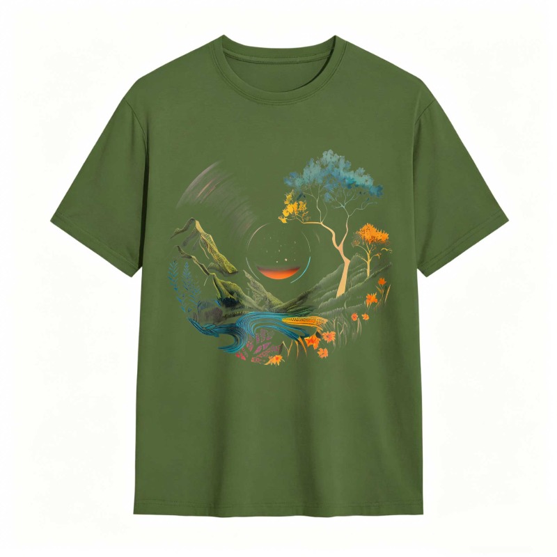 Nature Landscape With Mountain River Tree And Sun Unisex Classic T-shirt