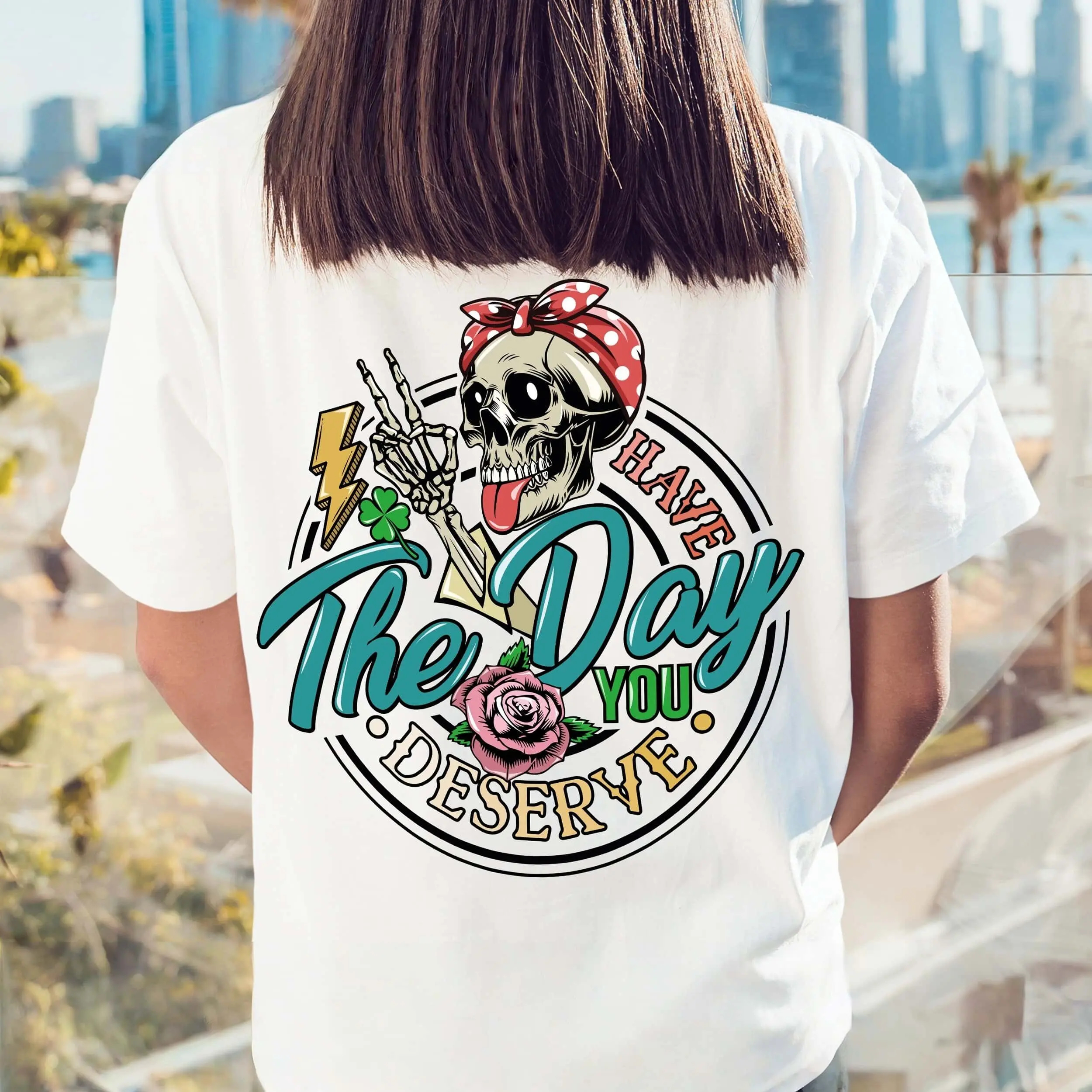 Women's Skeleton & Letter Print Round Neck Tee Fashion Casual Crew Neck T-Shirt for Daily Holiday Vacation Outdoor Wear