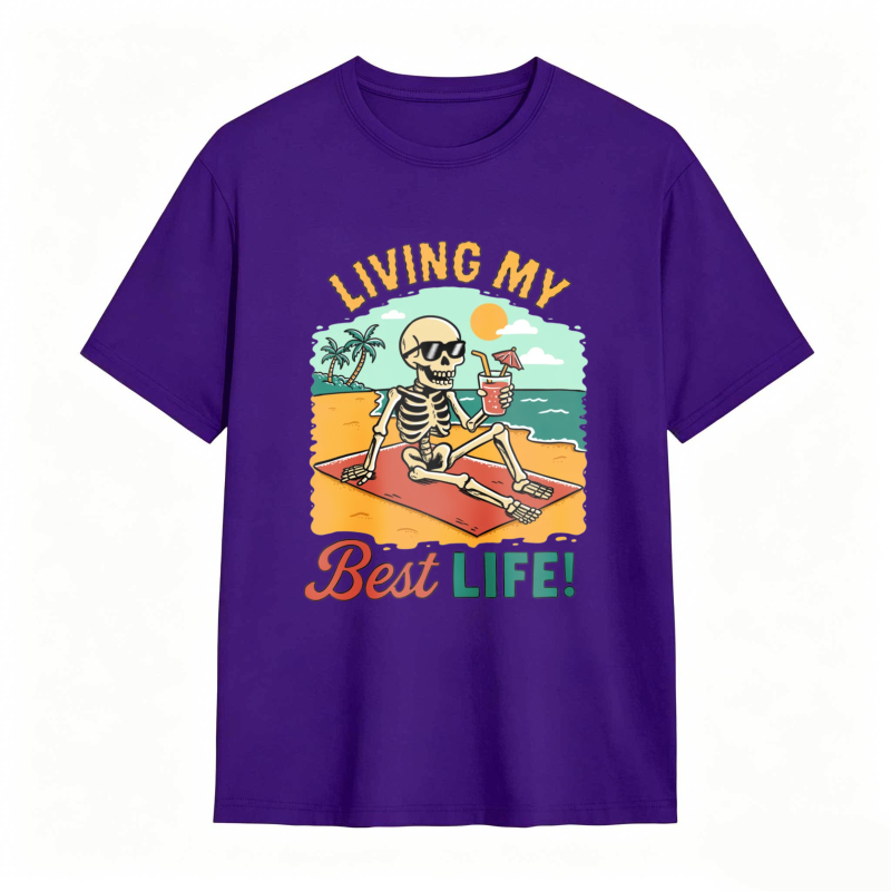 Skeleton On Beach With Cocktail Living My Best Life Unisex Classic T-shirt