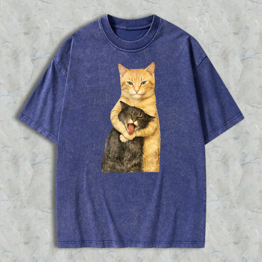 230g Washable Cat Quarrel Moment Print T-Shirt