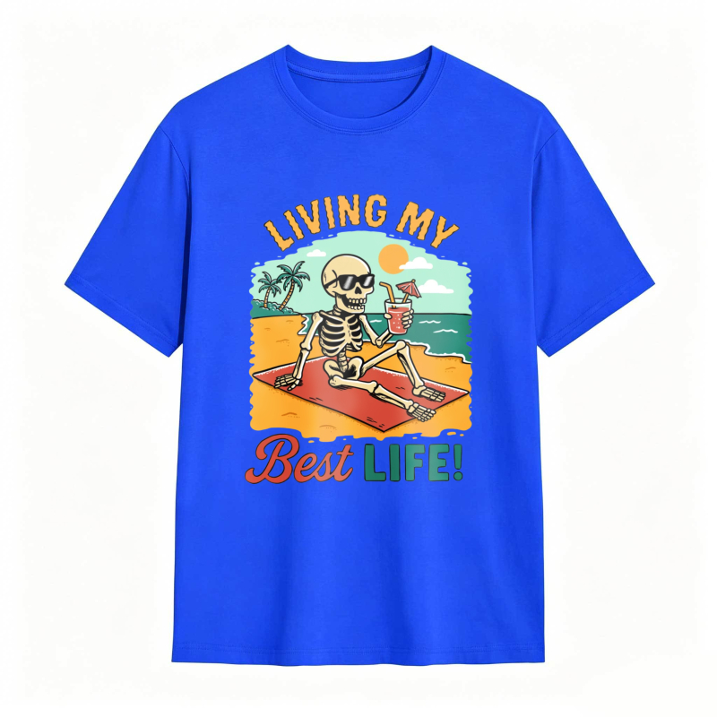 Skeleton On Beach With Cocktail Living My Best Life Unisex Classic T-shirt