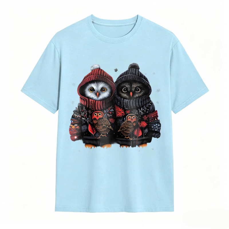 Owl Couple Wearing Winter Hats And Sweaters Unisex Classic T-shirt