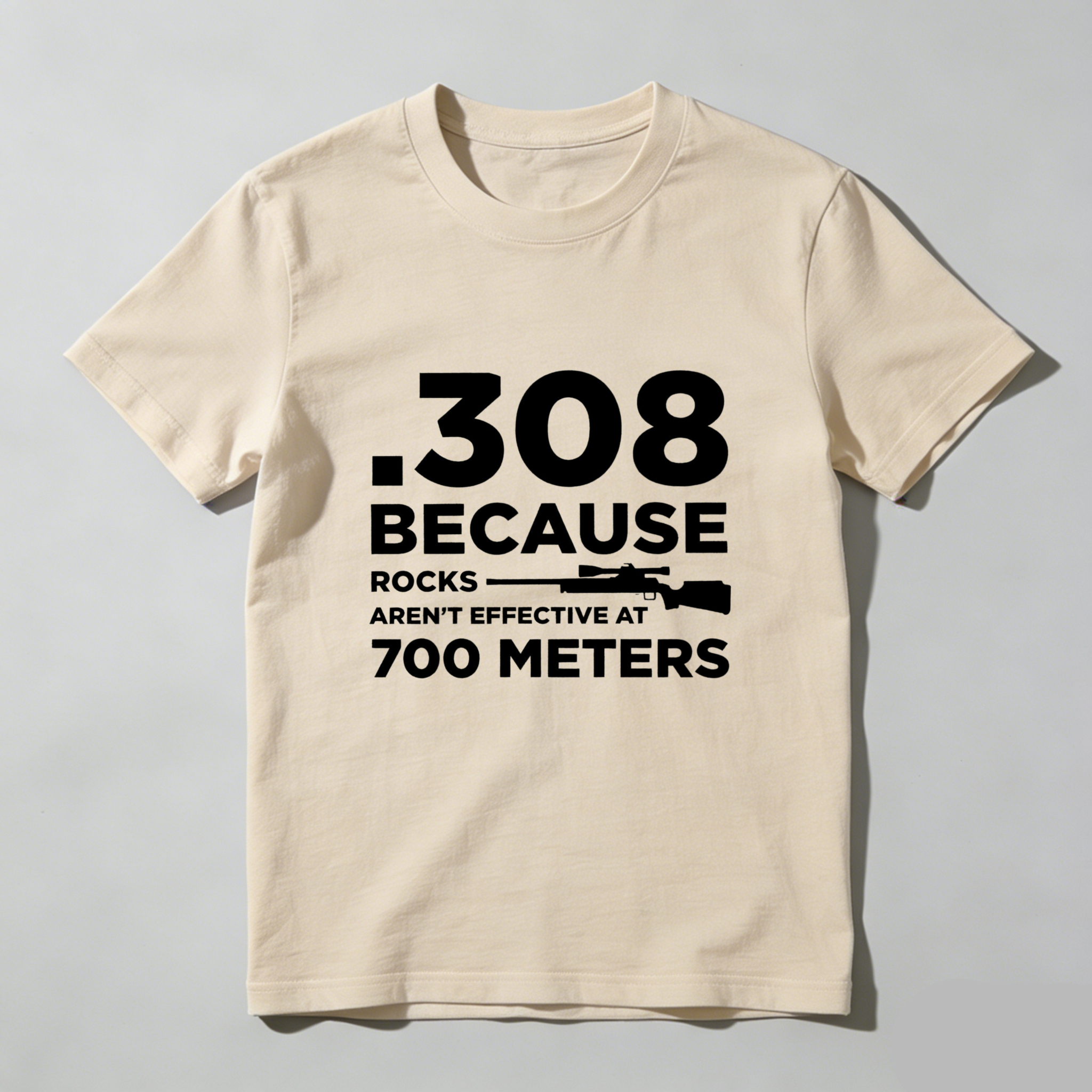 Teecurent .308 Because Rocks Aren't Effective At 700 Meters Pure Cotton Short Sleeve T Shirt-TeeCurent