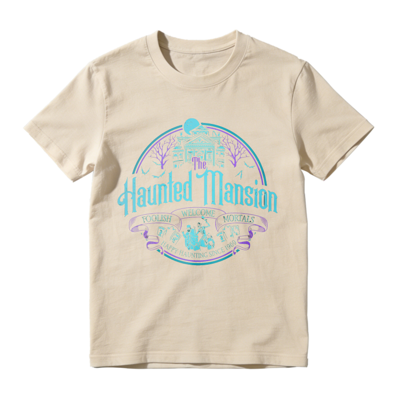 Vintage Spooky Ghost House Graphic Unisex Classic T-shirt Retro Halloween Moon Bat Short Sleeve Tee