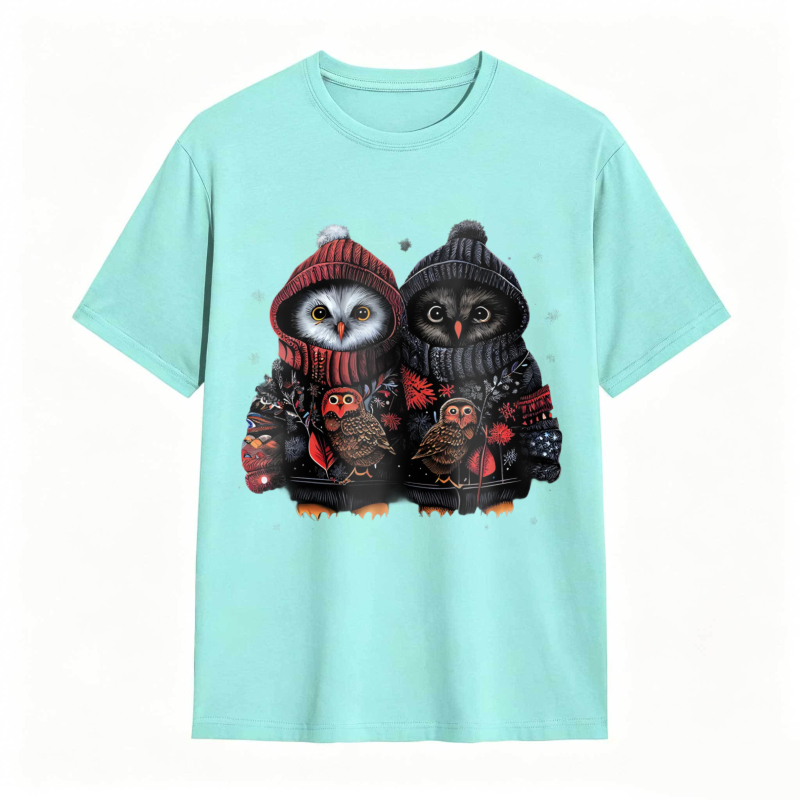 Owl Couple Wearing Winter Hats And Sweaters Unisex Classic T-shirt