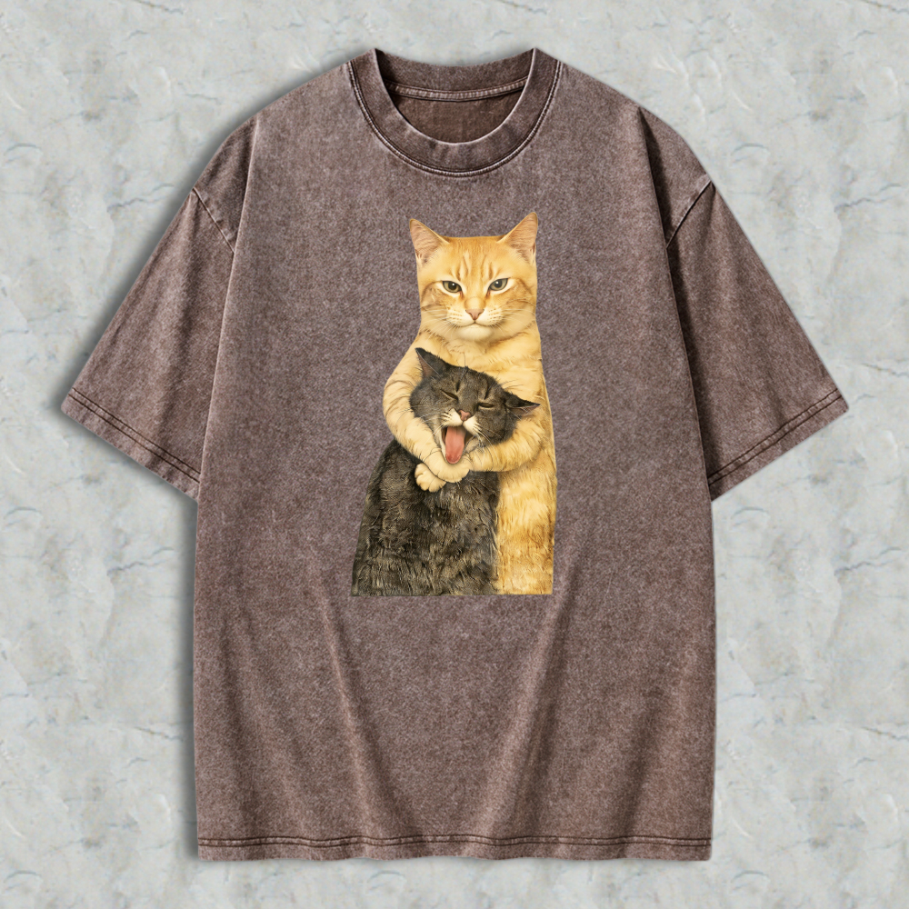 230g Washable Cat Quarrel Moment Print T-Shirt