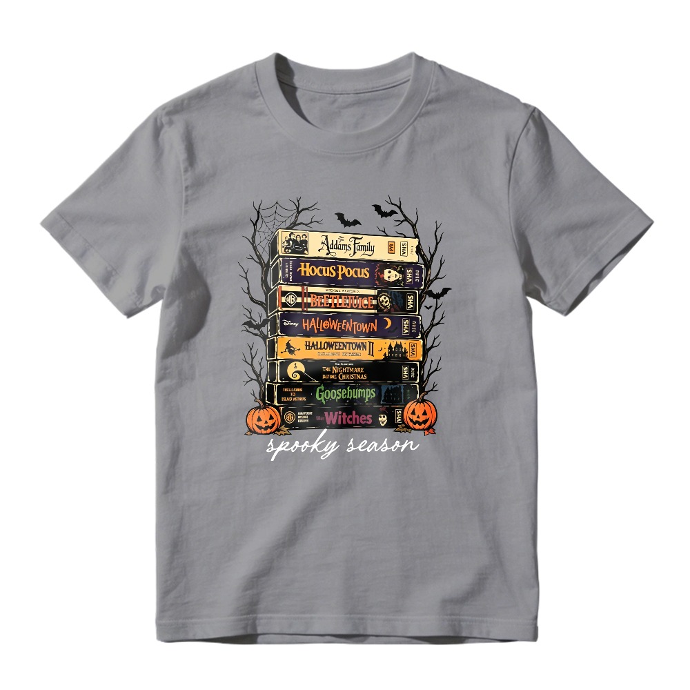 Spooky Season Halloween Movie Books Stack Graphic T-shirt