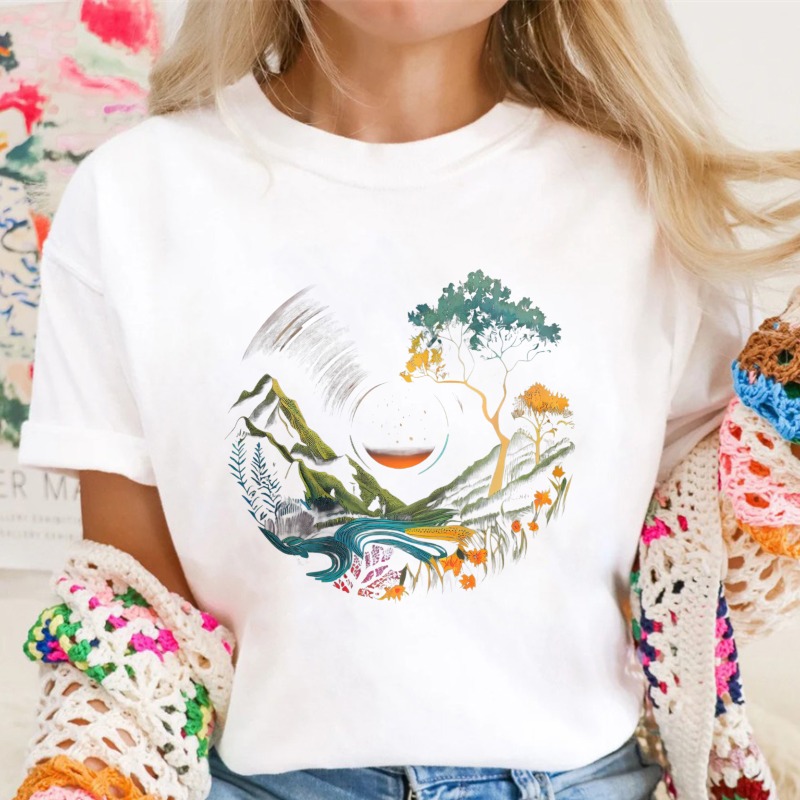 Nature Landscape With Mountain River Tree And Sun Unisex Classic T-shirt