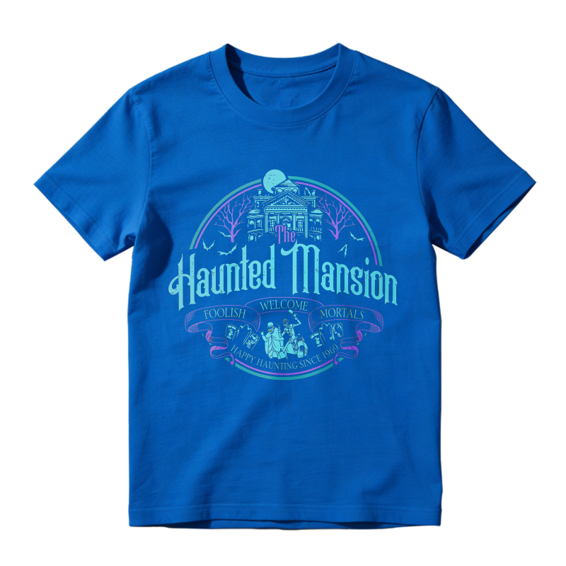 Vintage Spooky Ghost House Graphic Unisex Classic T-shirt Retro Halloween Moon Bat Short Sleeve Tee