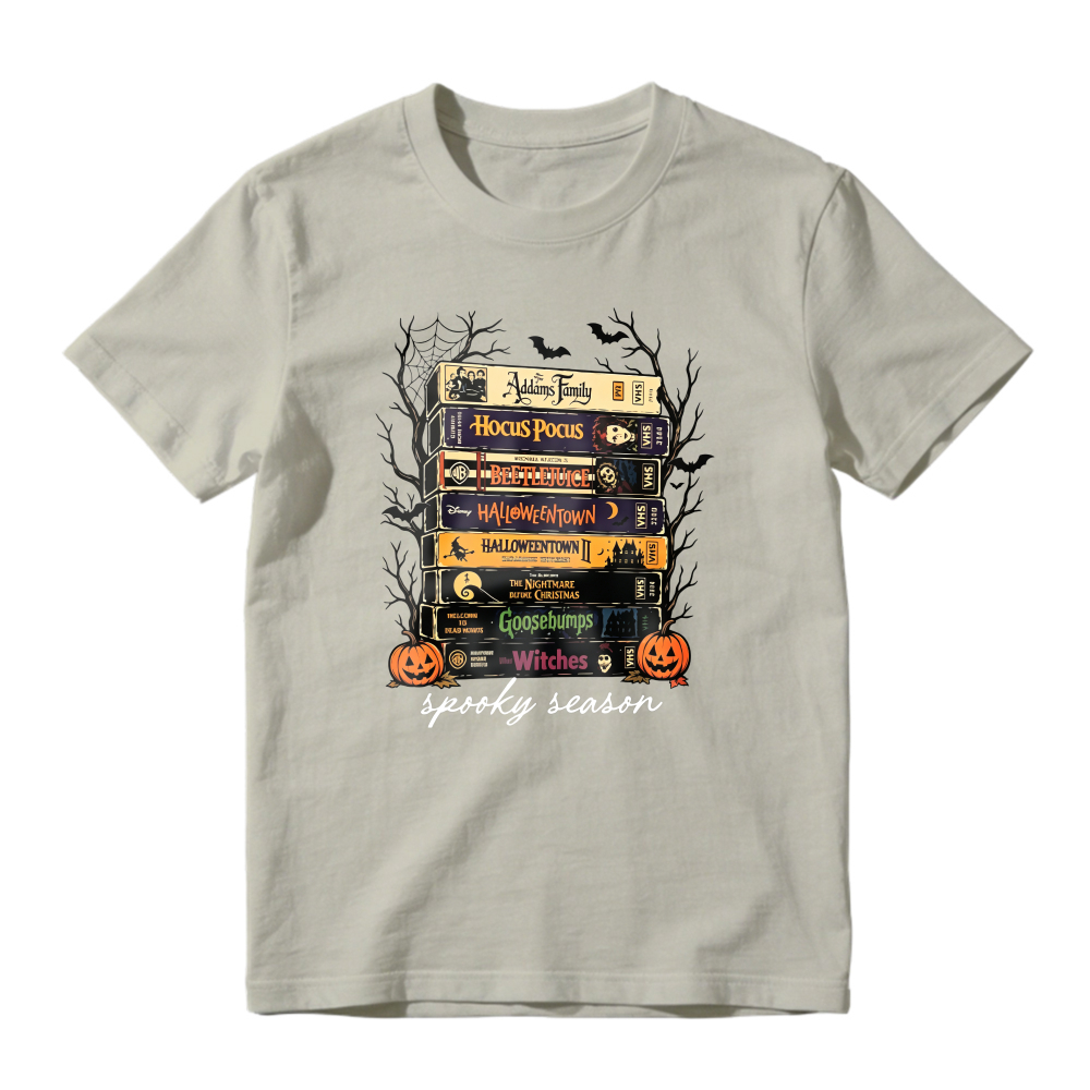 Spooky Season Halloween Movie Books Stack Graphic T-shirt