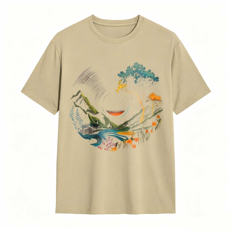 Nature Landscape With Mountain River Tree And Sun Unisex Classic T-shirt