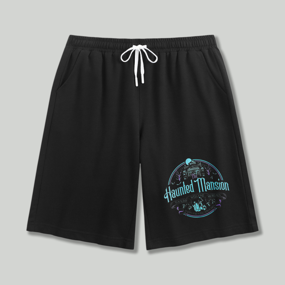 Haunted Mansion Graphic Print Casual Summer Beach Sports Running Gym Workout Athletic Loose Fit Drawstring Waist Shorts