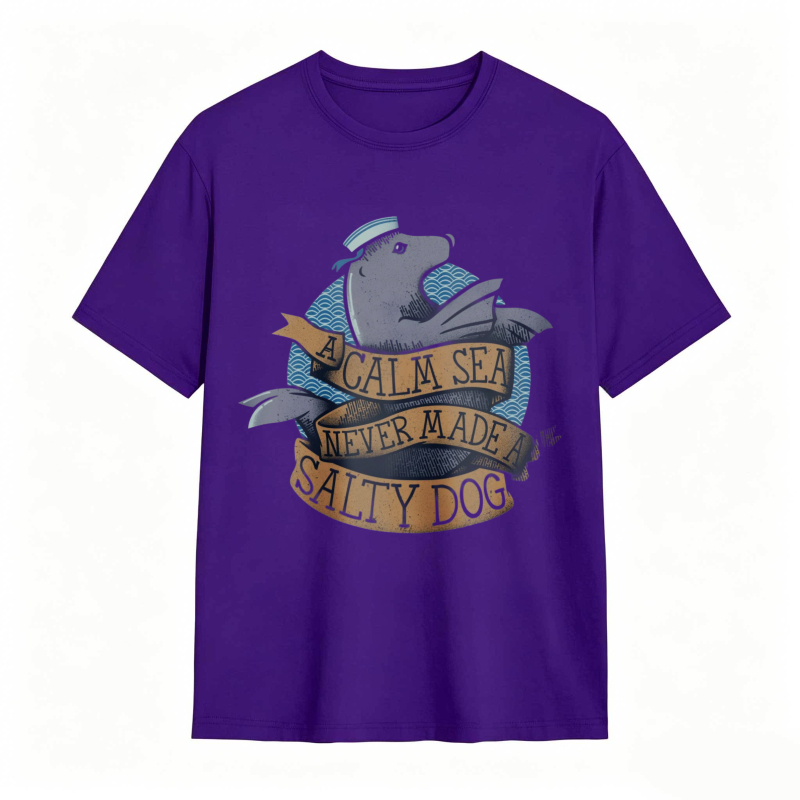 Whale And Sea Theme With A Calm Sea Never Made Salty Dog Text Unisex Classic T-shirt