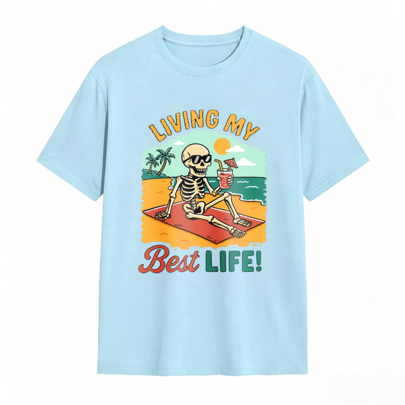 Skeleton On Beach With Cocktail Living My Best Life Unisex Classic T-shirt