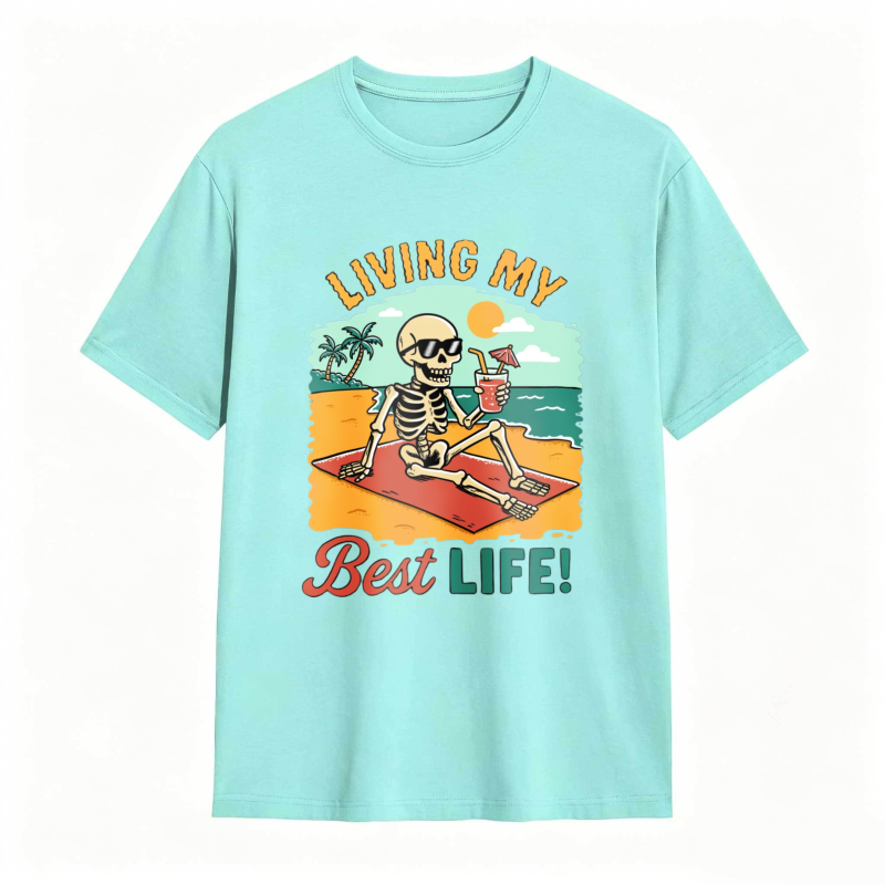 Skeleton On Beach With Cocktail Living My Best Life Unisex Classic T-shirt